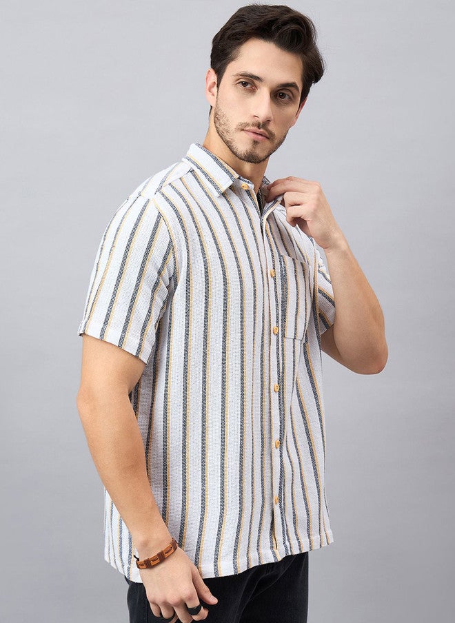 CHIMPAAANZEE Men Spread Collar Striped Casual Shirt - Image 3
